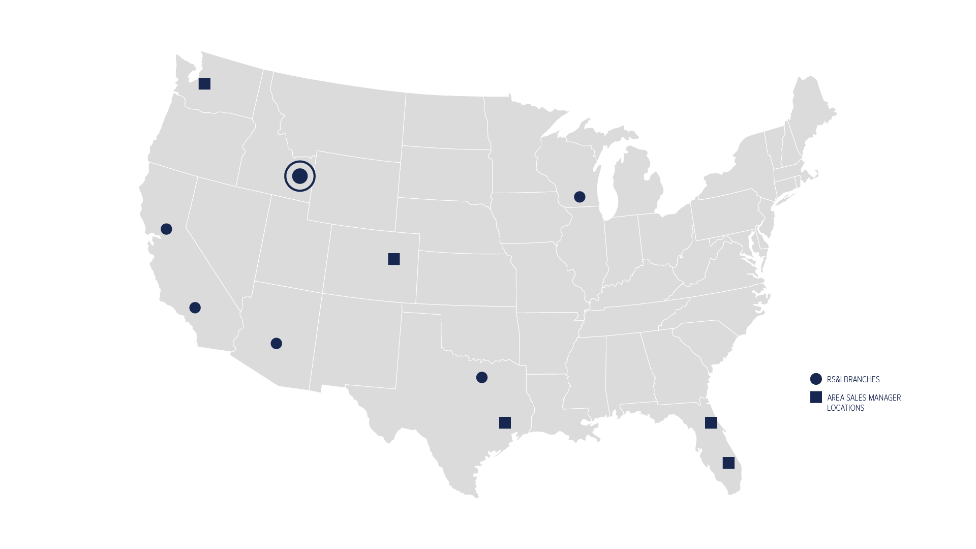 United States map showing RS&I's convenient locations across the country