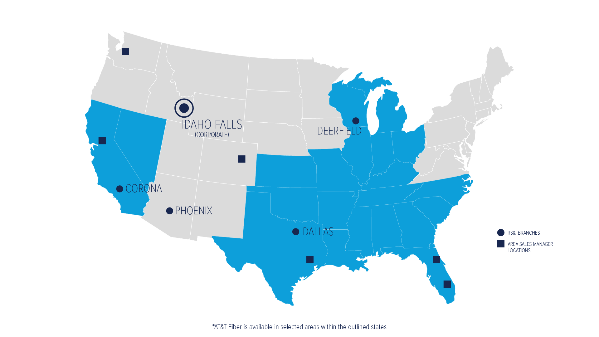 United States map showing AT&T coverage